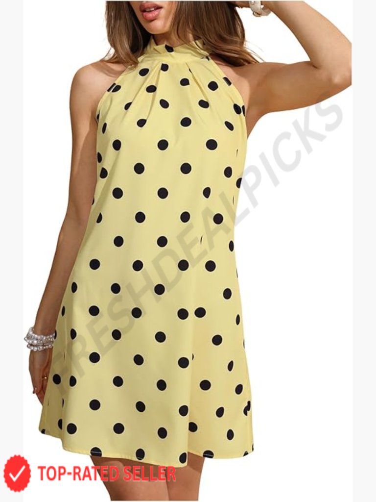 Sleeveless Floral Sundress Halter Neck A-Line Short Dress Summer Beach